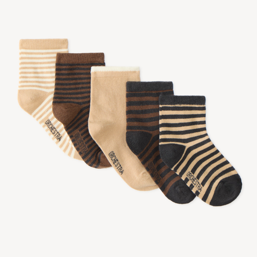 Lot de 5 paires chaussettes garçon à rayures et unies 