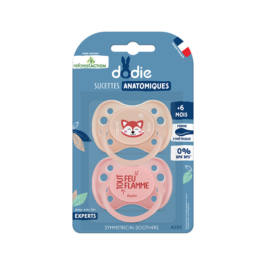 Lot de 2 sucettes panda roux en silicone anatomique 6M+  