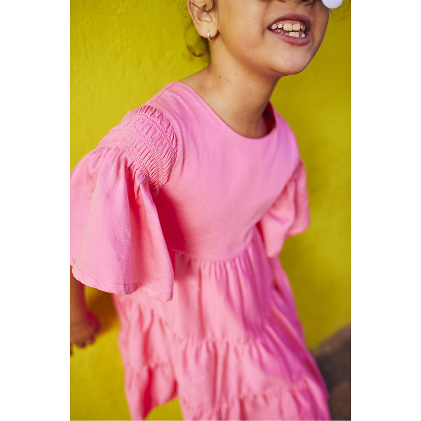 Robe manches courtes volantées unie pour fille 