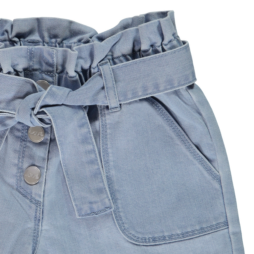 Short paperbag en jean avec ceinture à nouer pour fille 