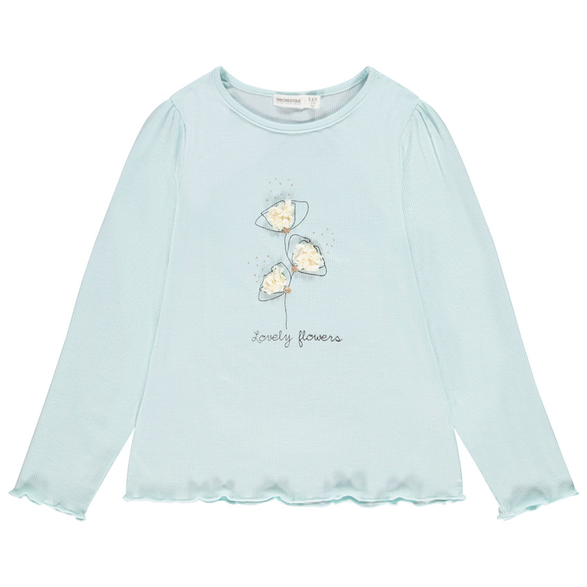 T-shirt manches longues côtelé à print ludique pour enfant fille Main T-shirt manches longues côtelé à print ludique pour enfant fille