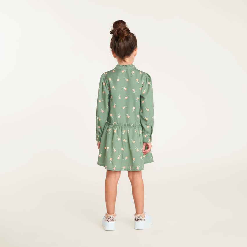 Robe fille col mao manches longues imprimé tulipes 