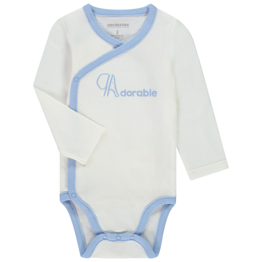 Lot de 5 bodies manches longues prints adjectifs pour bébé garçon avec ouvertures différentes selon l'âge 