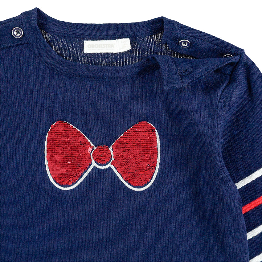 Pull en tricot esprit marinière avec noeud en sequins 