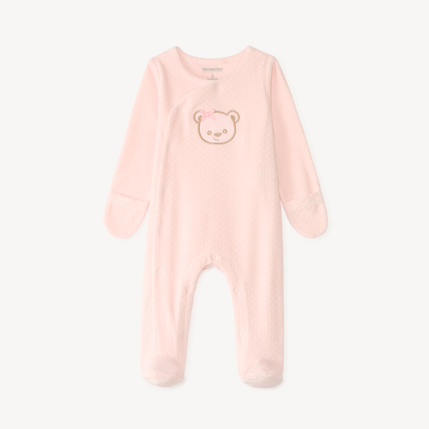 Dors bien manches longues en velours broderie ourson pour bébé fille 
