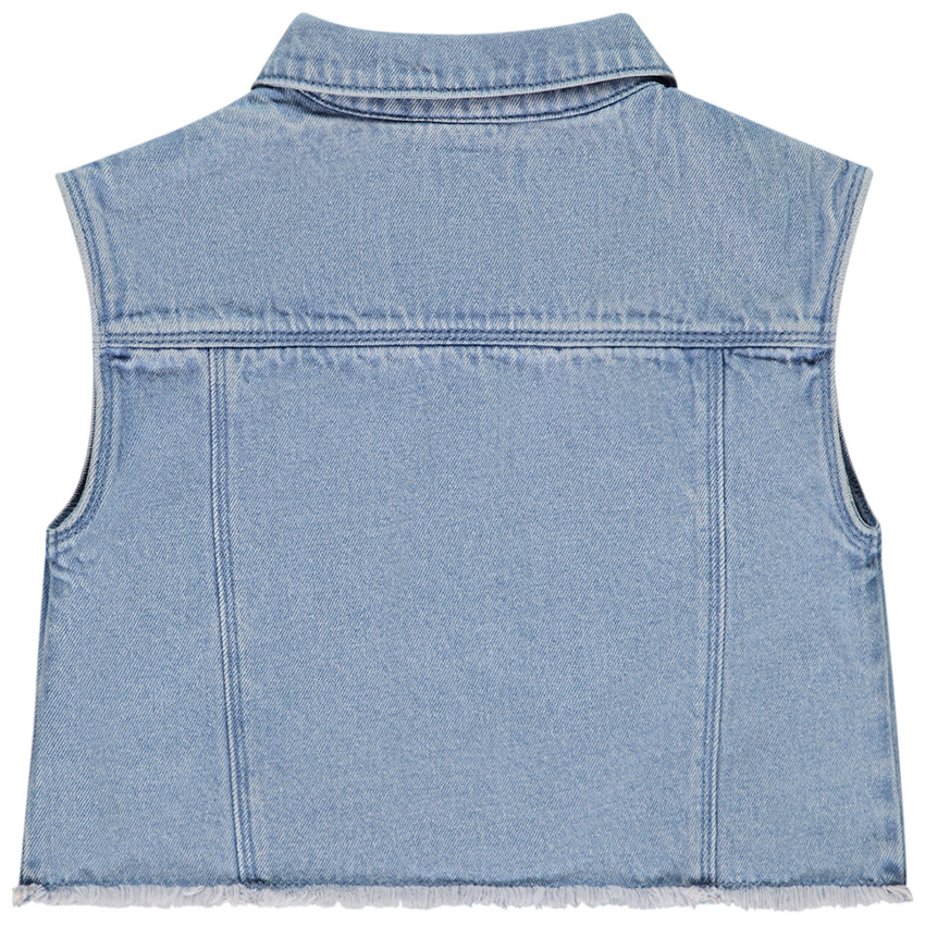 Veste en jean sans manches à col chemise pour fille  