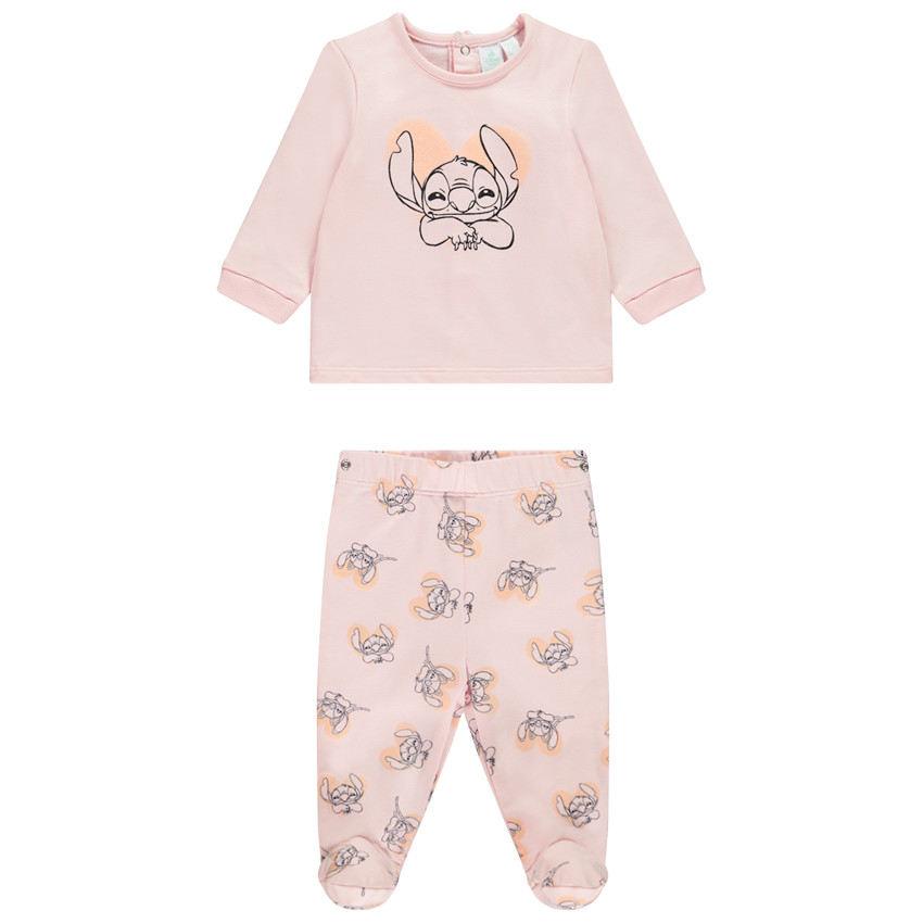 Pyjama 2 pièces en molleton Stitch Disney pour bébé fille avec finitions différentes selon l'âge 