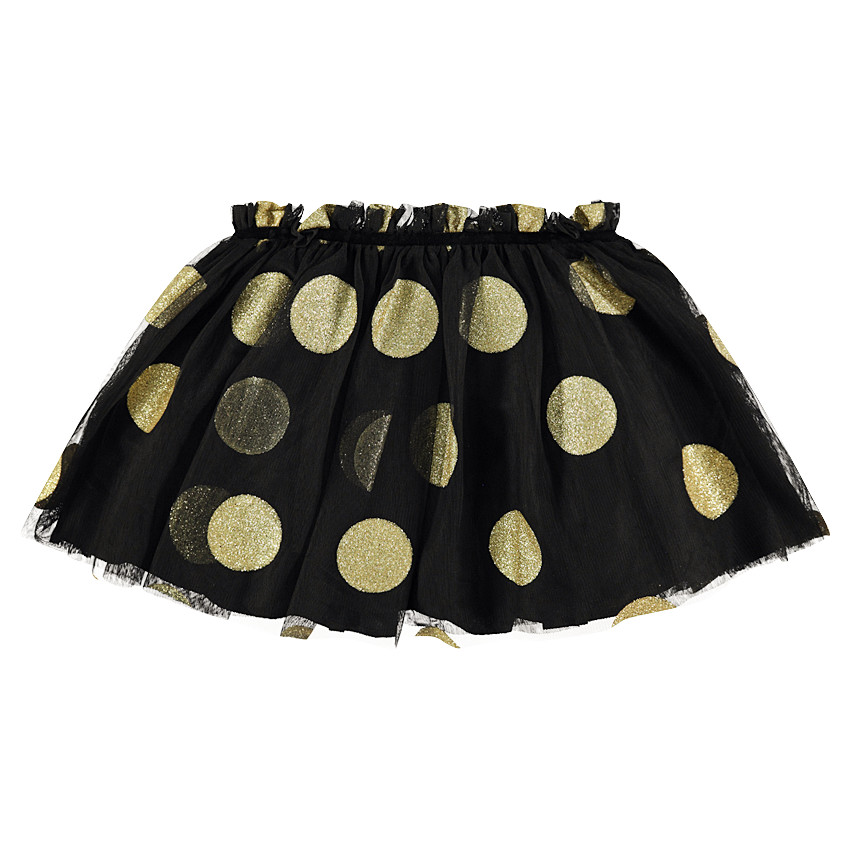 Jupe courte en tulle esprit tutu avec gros pois dorés pailletés 