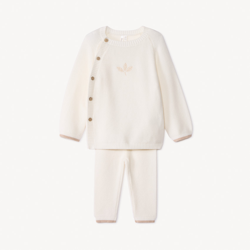 Ensemble 2 pièces en tricot point mousse uni pour bébé