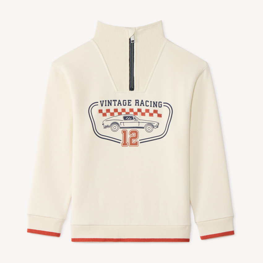 Sweat col zippé garçon motif vintage racing