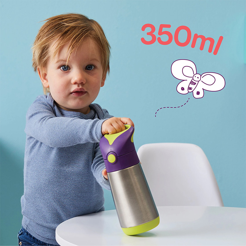 Gourde Isotherme 350ml avec paille silicone Rose 12m+ 