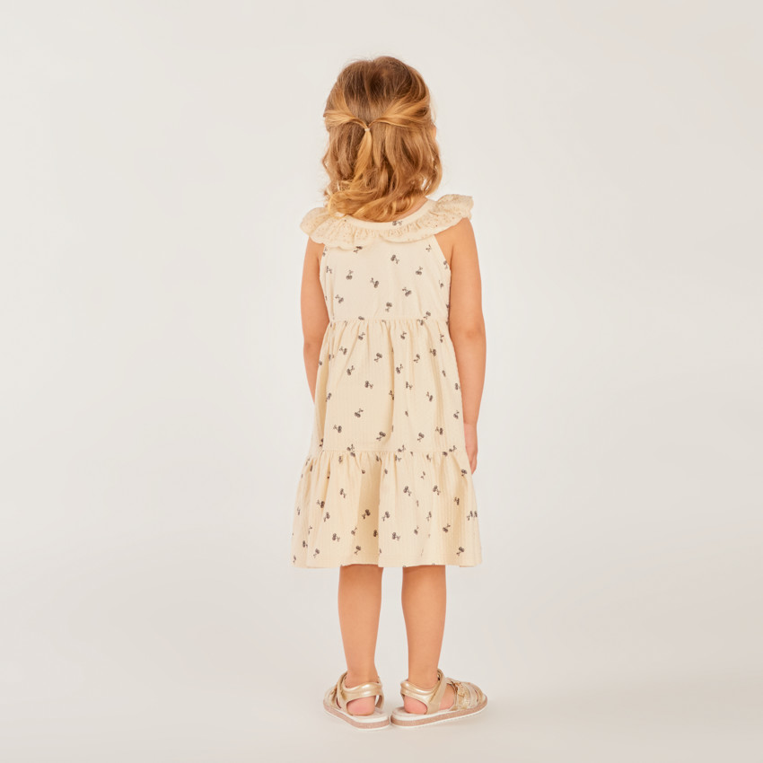 Robe sans manches à col en broderie anglaise imprimé cerises pour fille 