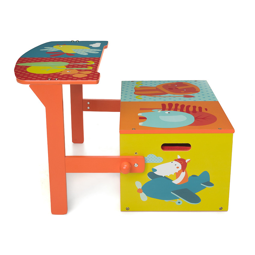 Banc 3en1 pupitre et coffre à jouets Jungle 