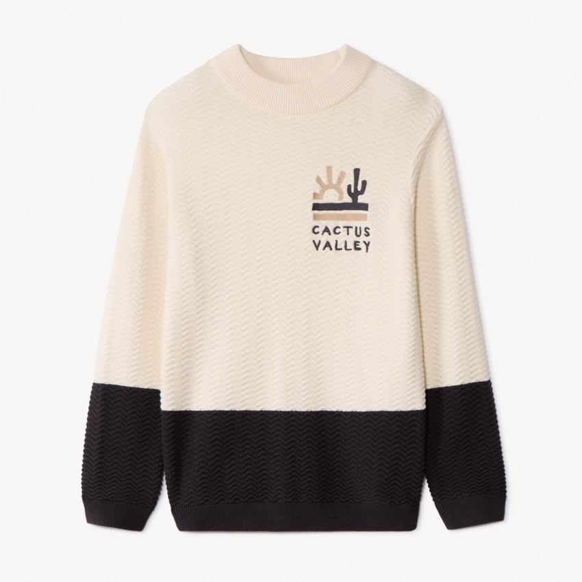 Pull en tricot fantaisie effet color block brodé pour garçon