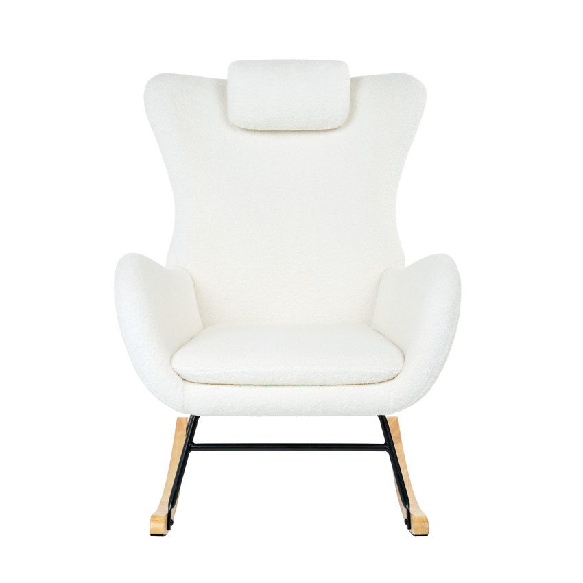 Fauteuil Rocking Chair en bouclette blanche 