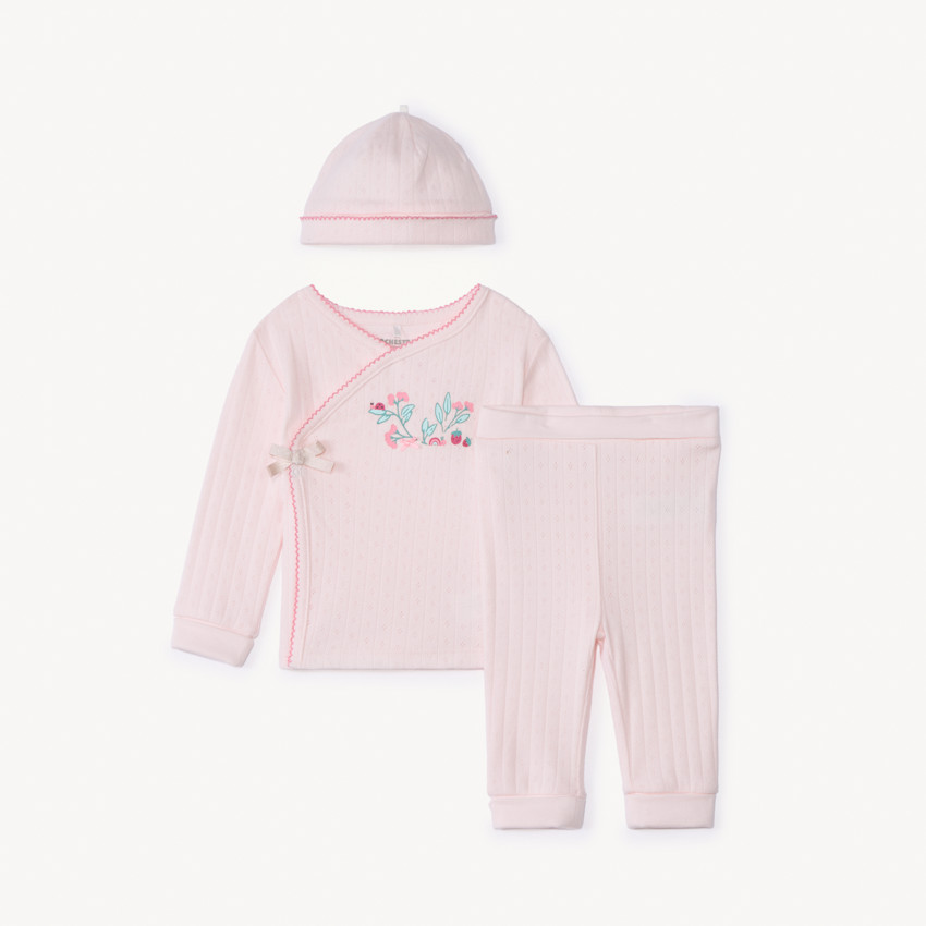 Ensemble 3 pièces évolutif en pointelle pour bébé fille