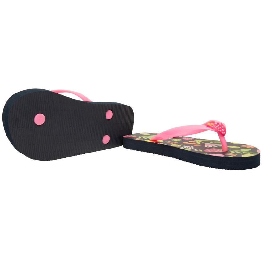 Tongs imprimé fruits et badge fraise pour fille avec lanière selon l'âge 