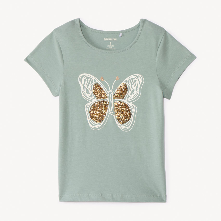 T-shirt manches courtes printé à sequins pour fille