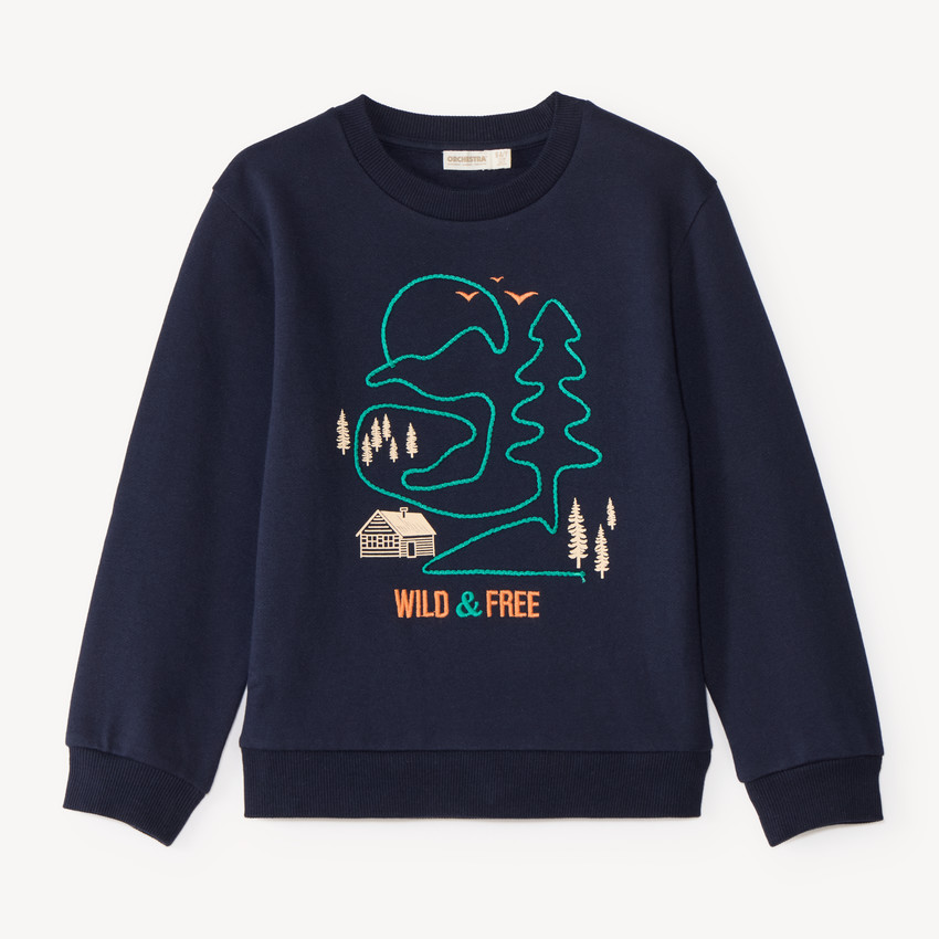 Sweat molleton garçon imprimé et broderie forêt 