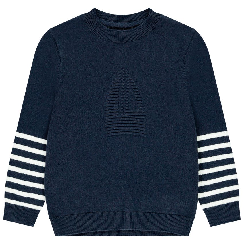 Pull en tricot à rayures et motifs pour garçon 