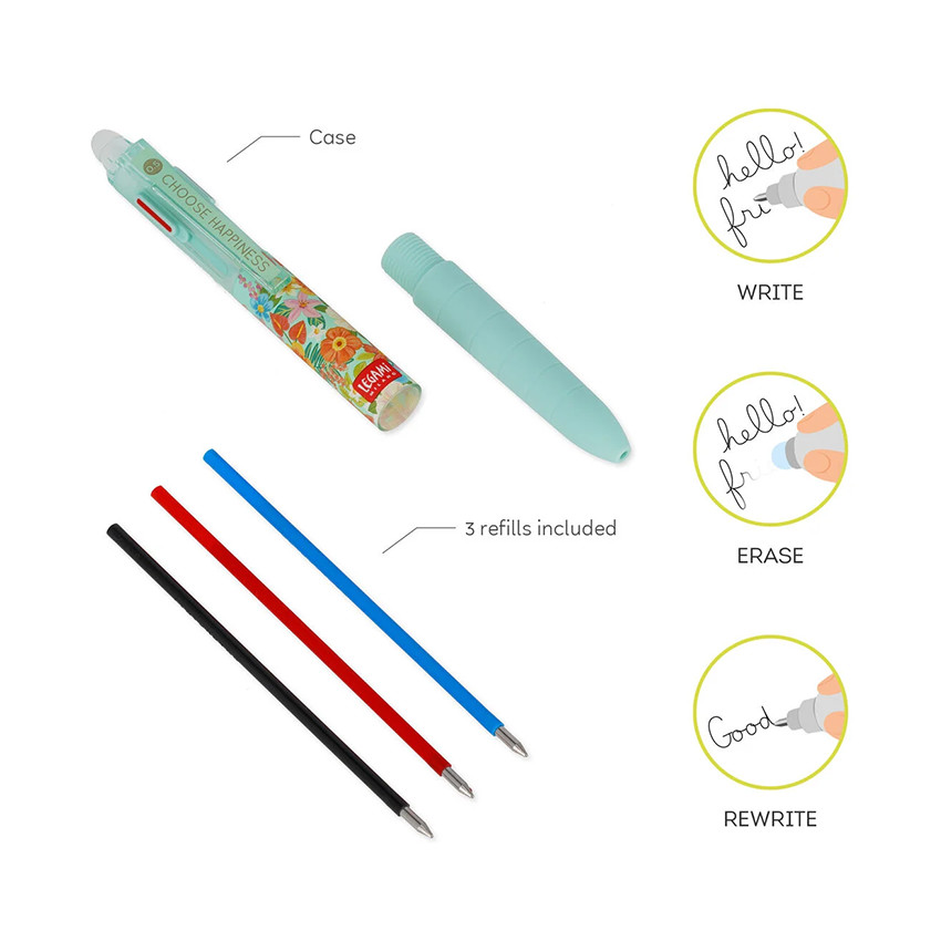 Stylo gel à encre effaçable Happy Flowers + 3 couleurs 