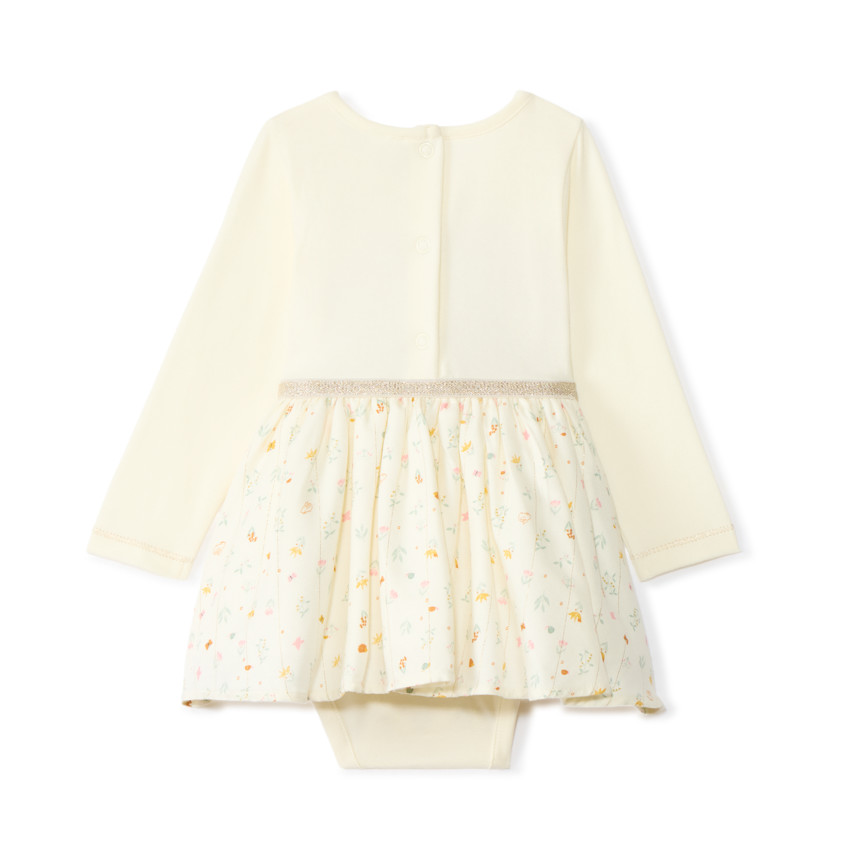 Robe effet 2 en 1 bi-matière motifs floraux pour bébé fille 