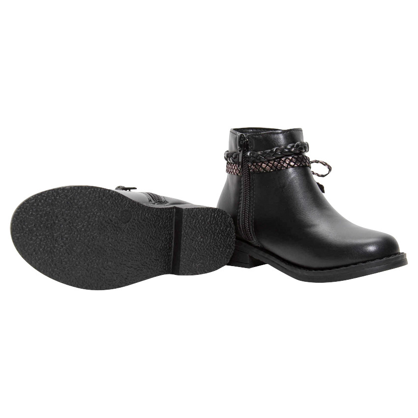 Bottines noires effet cuir avec tresse et noeud à la cheville