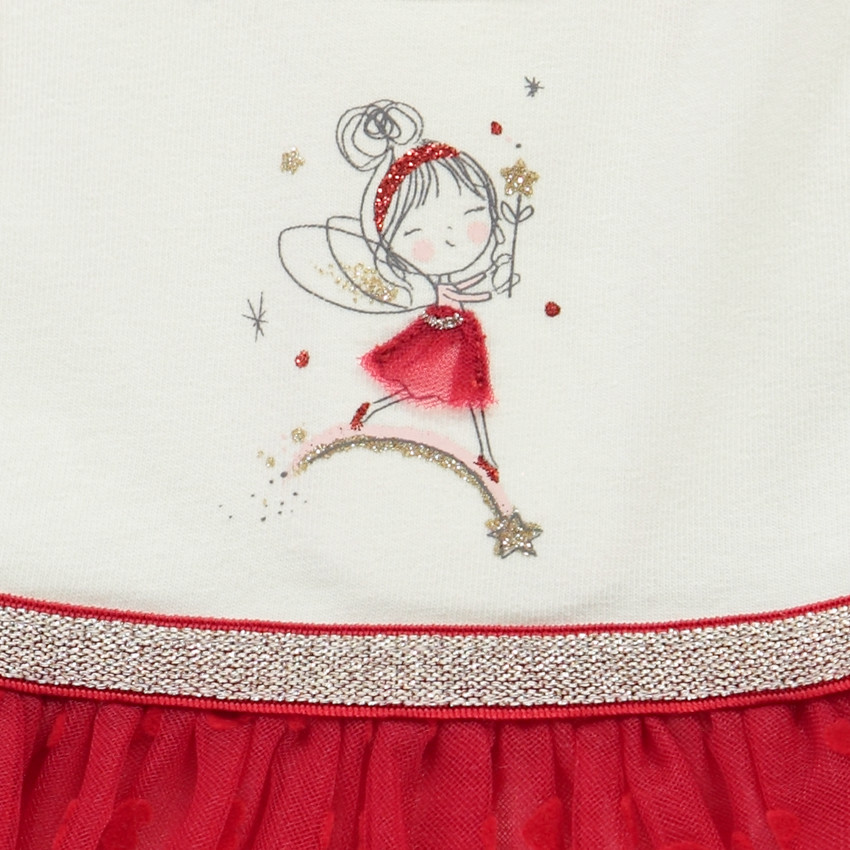 Robe de fête effet 2 en 1 bi-matière à cœurs pour bébé fille 