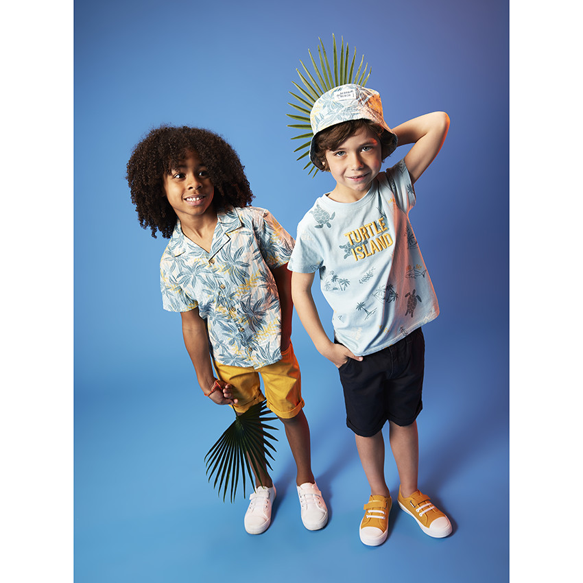 Chemisier boutonné manches blousantes imprimé, voile jacquard, corail