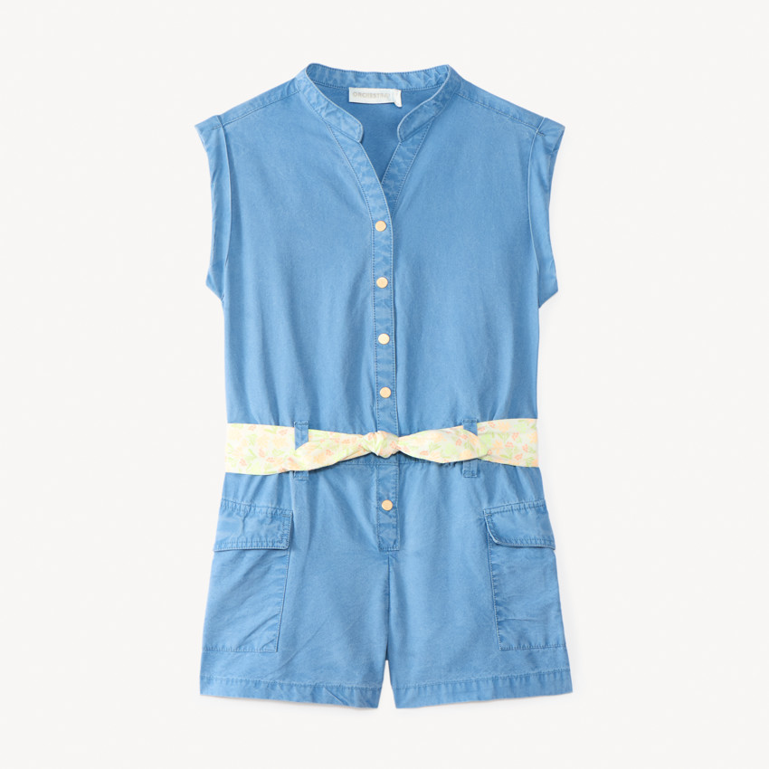 Combishort sans manches avec ceinture imprimée fleurie pour fille 