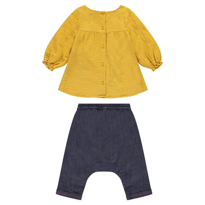 Ensemble avec unique jaune moutarde et sarouel effet jeans 