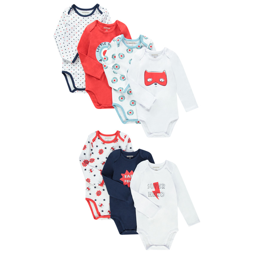 Lot de 7 bodies manches longues en coton bio print super héro