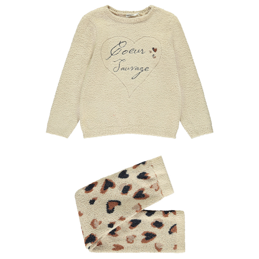Pyjama 2 pièces en tricot fantaisie avec broderie pour fille 
