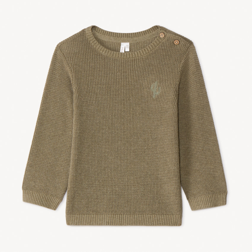 Pull en tricot uni brodé cactus pour bébé garçon