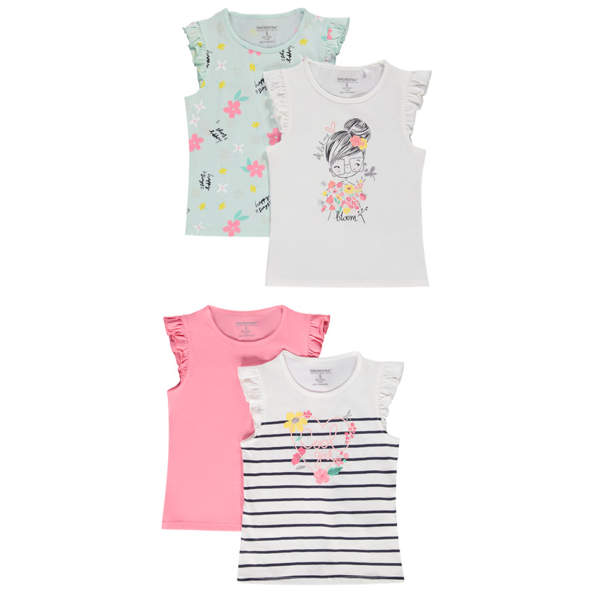 Lot de 4 t-shirts en jersey fantaisie pour fille