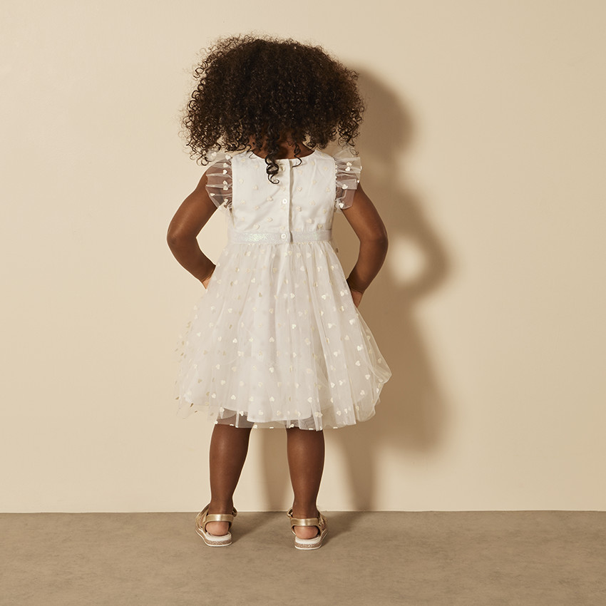 Robe de cérémonie en tulle imprimé cœurs pailletés pour bébé fille 