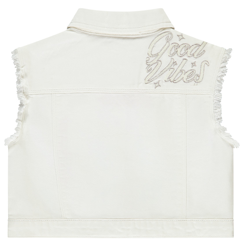 Veste sans manches en jean effet raw cut pour fille 
