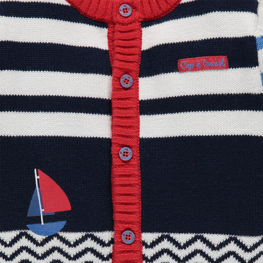 Gilet en tricot avec motif jacquard et bateau printé 