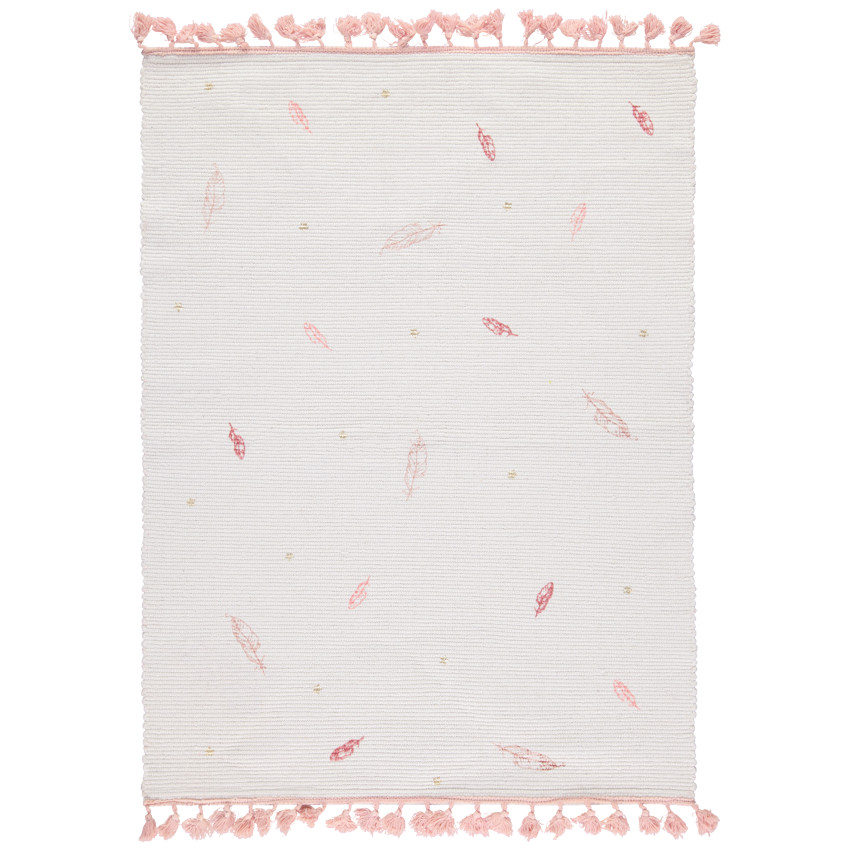 Tapis de chambre tissé imprimé plumes roses 
