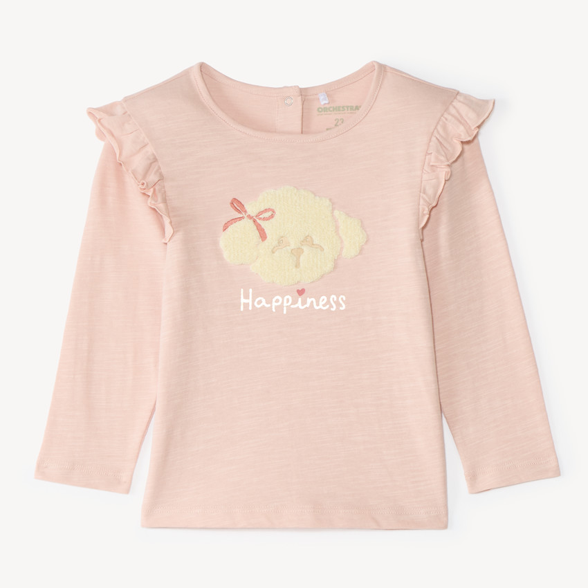 T-shirt manches longues bébé fille avec patch bouclette fantaisie