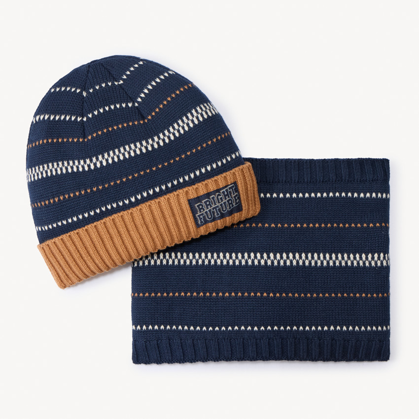 Set bonnet + snood en tricot jacquard pour garçon