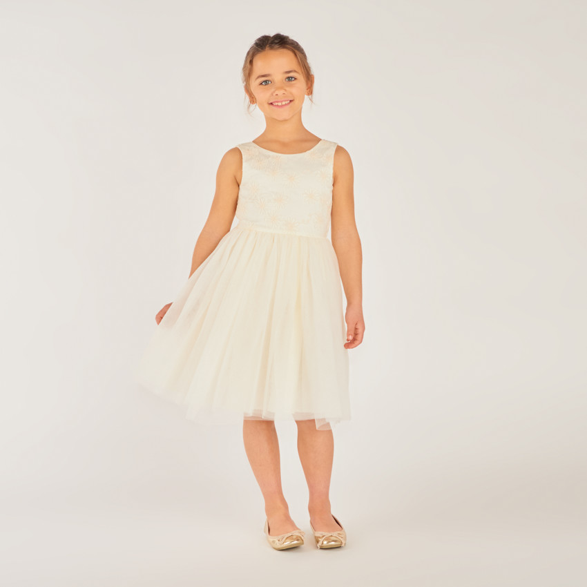 Robe de cérémonie en satin et tulle fleuri pour fille