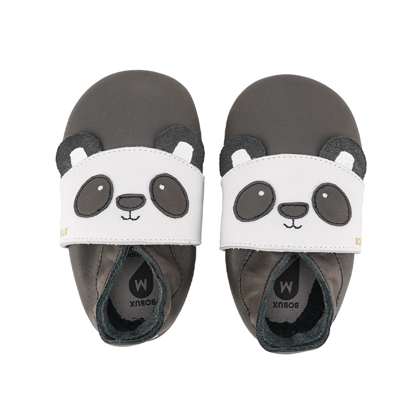 Chaussons en cuir pour bébé Soft Soles taille S - Bam-Boo le Panda - Noir