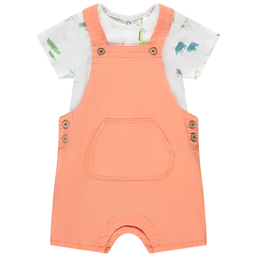 Ensemble 2 pièces salopette courte + t-shirt imprimé pour bébé garçon 
