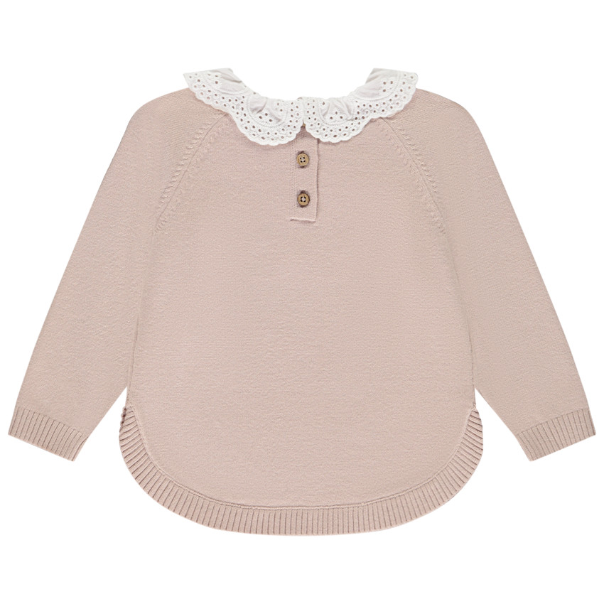 Pull chat en tricot avec col claudine brodé pour bébé fille 