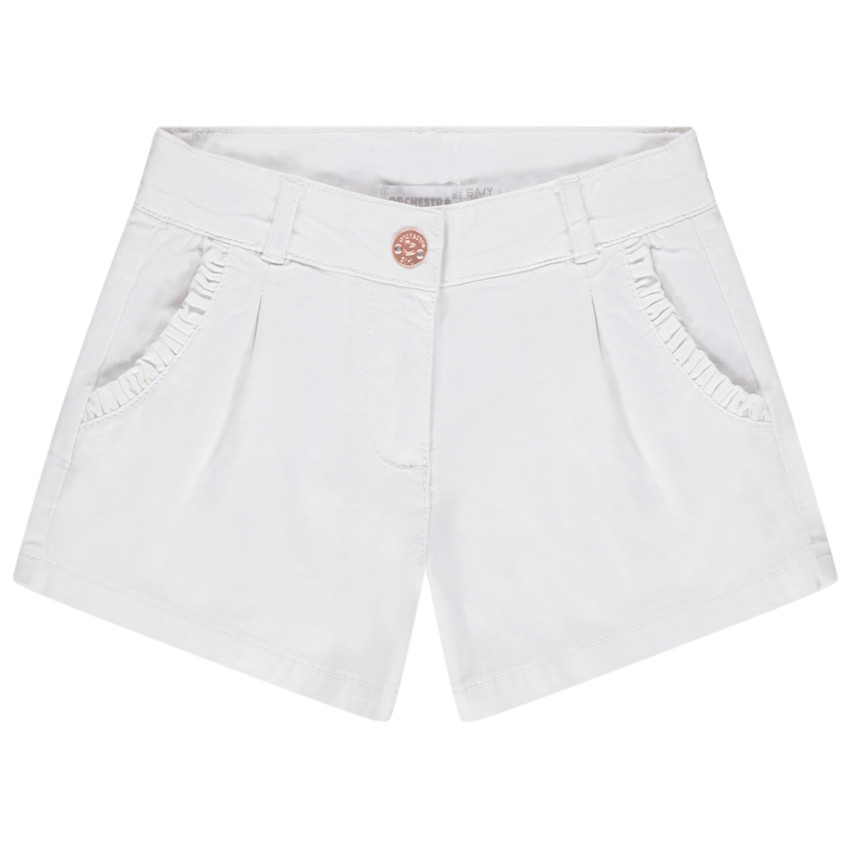 Short en satin de coton uni à poches volantées