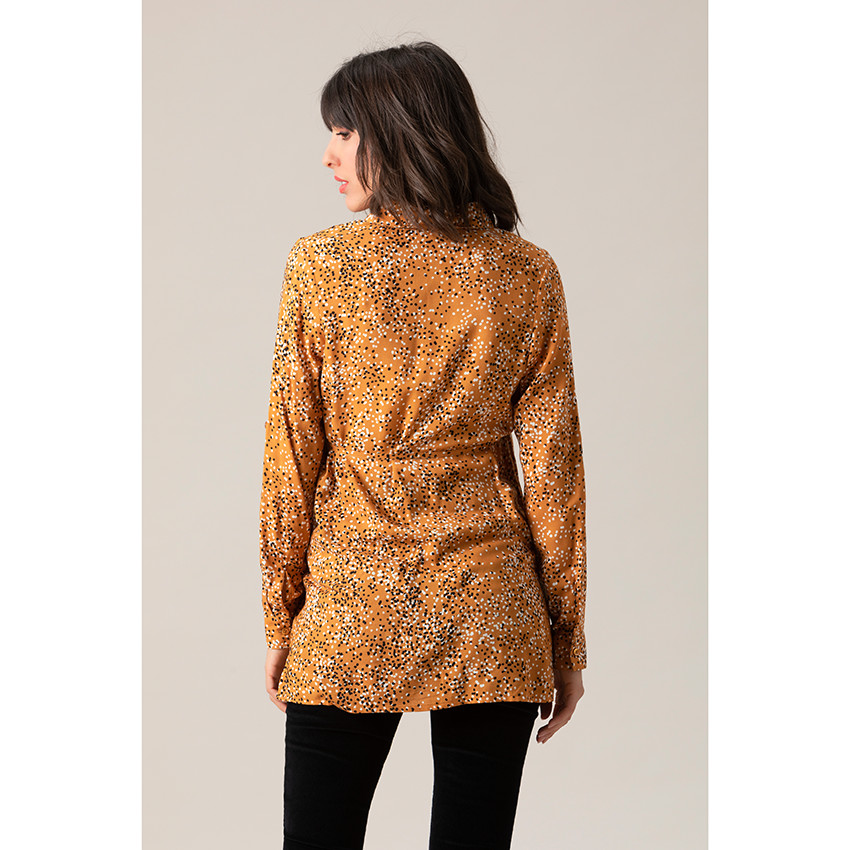 Chemise manches longues jaune à pois all-over 
