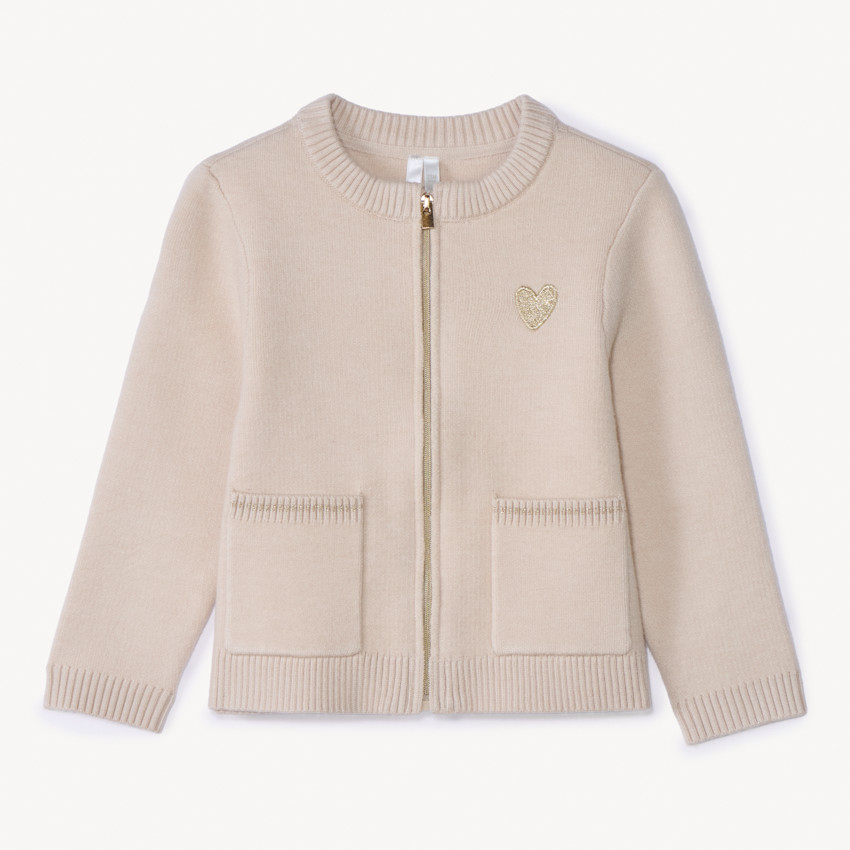 Gilet zippé en tricot coupé-cousu pour bébé fille 