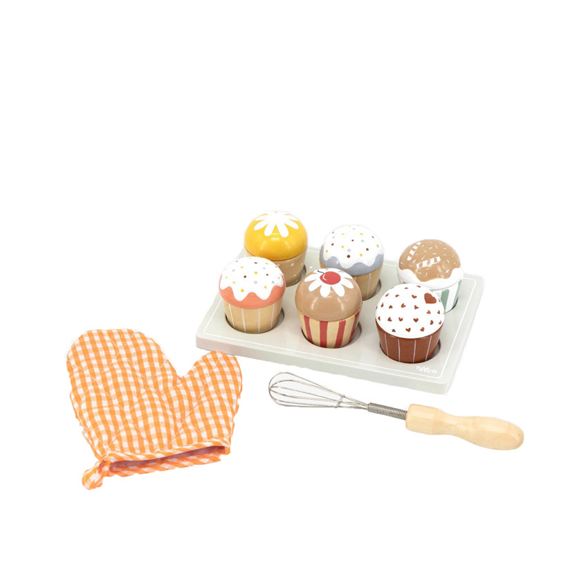 Set de cupcakes en bois avec ustensiles - Multicolore