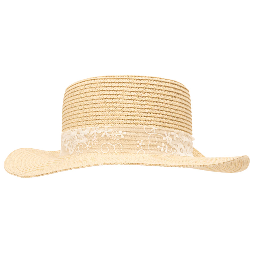 Canotier avec ruban en dentelle brodée pour fille 